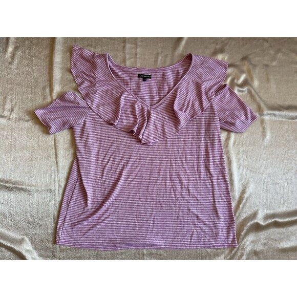 Womens Lane Bryant 18/20 Open Shoulder Short Sleeve Top Blouse Pink Stripe - Picture 1 of 8